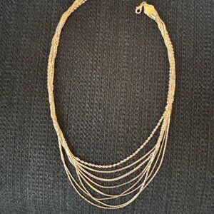 Elegant multi-strand silver cascading necklace with adjustable 22-inch chain.